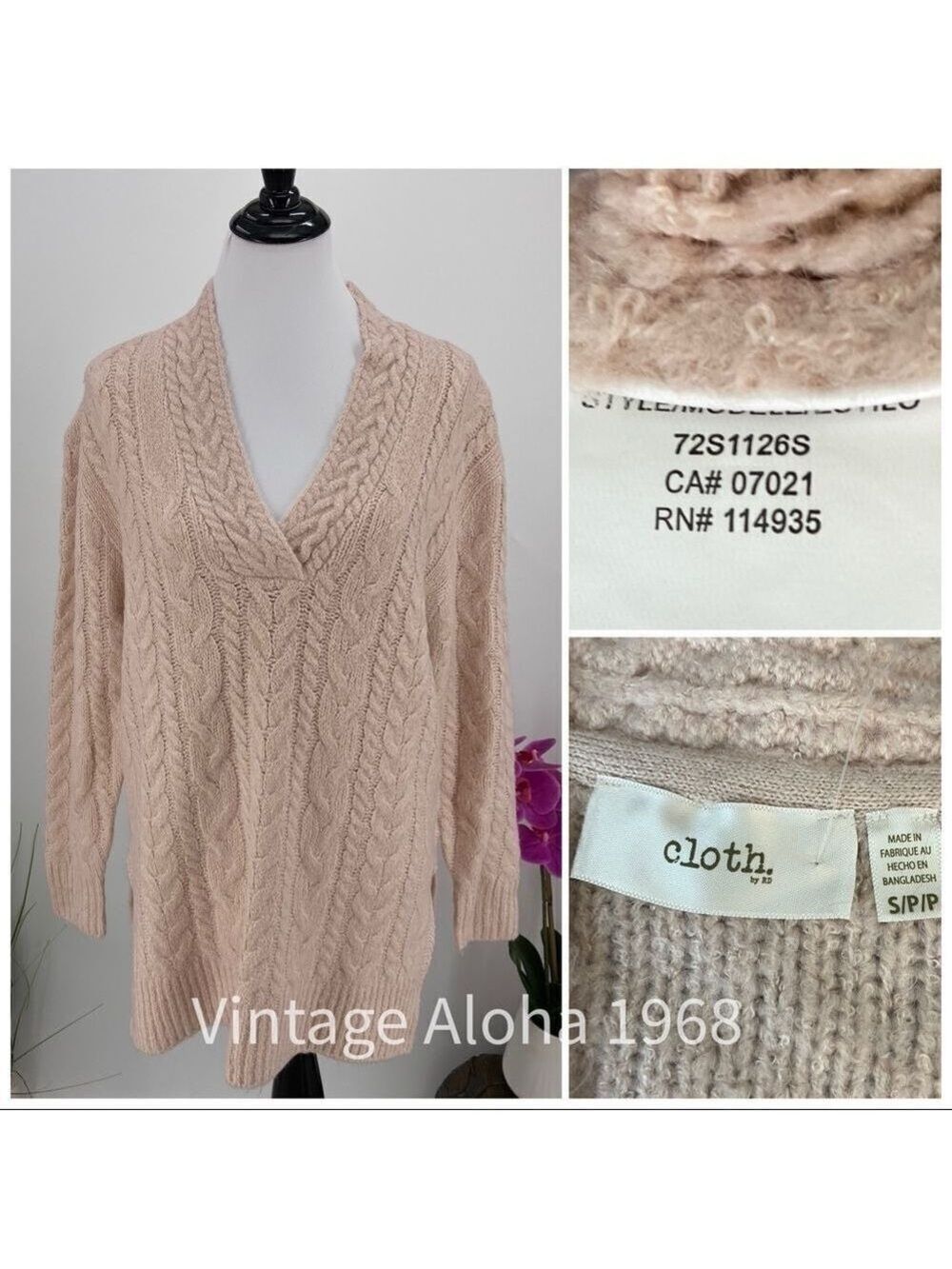 Cloth Brand Womens Pink Cable Knit V Neck Sweater Small